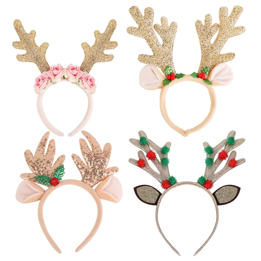 BSCI Cheap Christmas New Year Party Photo Booth Accessories Flash Kim Cong Silk Christmas Reindeer Antlers Headband