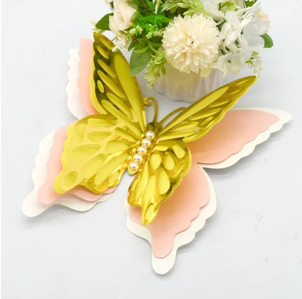 1 Wedding party, wholesale wedding birthday holiday party decoration supply 3D butterfly paper pearl wall sticker