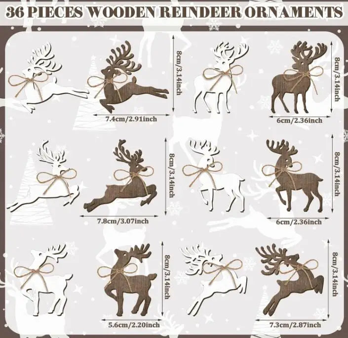 12Pcs custom logo novelty christmas party gift supplies home wall decoration christmas tree plywood reindeer pendant