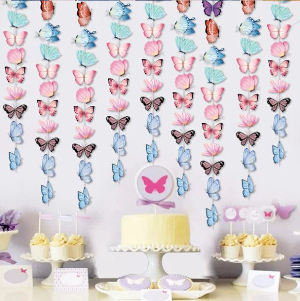 Wholesale Butterfly Theme Party Supplies Children's Birthday Party Decorations Wall Decorations Vivid Butterfly Paper Hanging Garlands