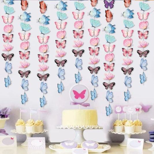 Wholesale Butterfly Theme Party Supplies Children's Birthday Party Decorations Wall Decorations Vivid Butterfly Paper Hanging Garlands