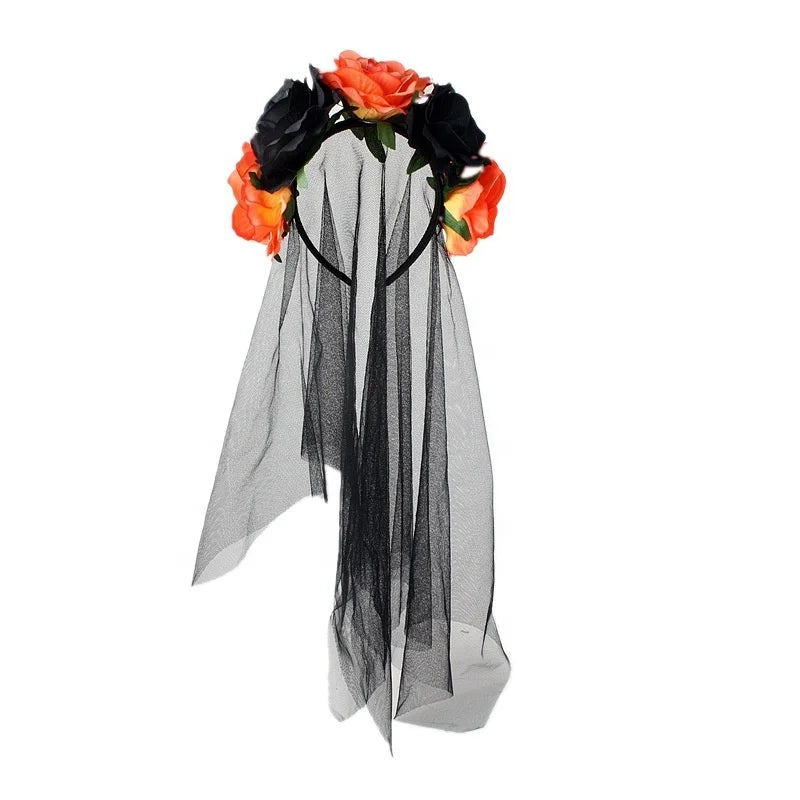 Halloween & Death Day Accessories Rose Blossom Headband Veil Lace Headband Mexico Day Halloween Party Decoration