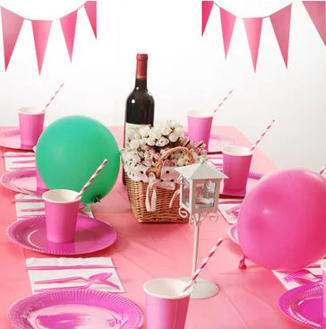 Birthday Party 2Hot pink Disposable Party Cutlery 7in Dessert Plate Eco Friendly Paper Dinner Plate 9 oz Cups Napkin pink Party Dinnerware Decor