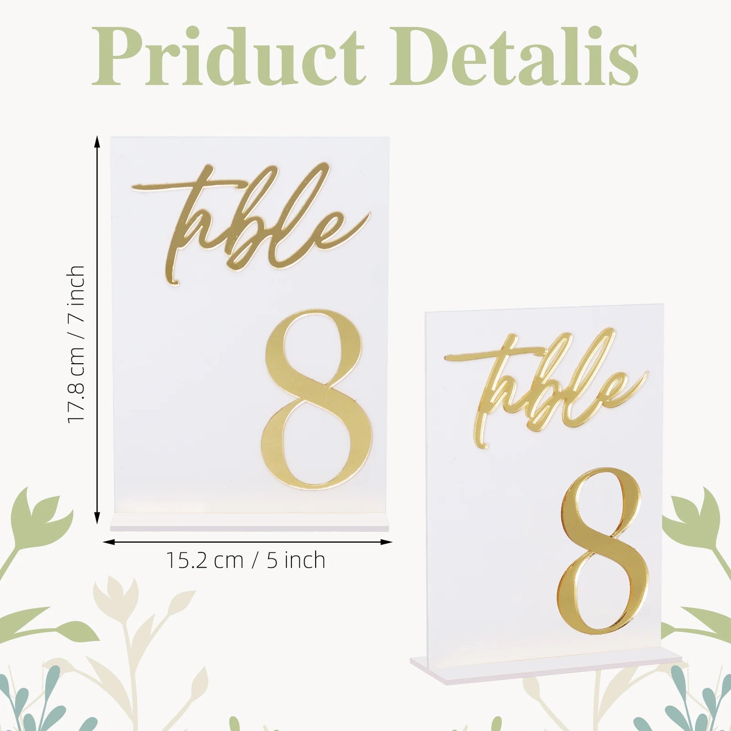 1 wedding party 5 * 7 inch 3D acrylic table number and bracket wedding reception party restaurant ornament gold table number logo