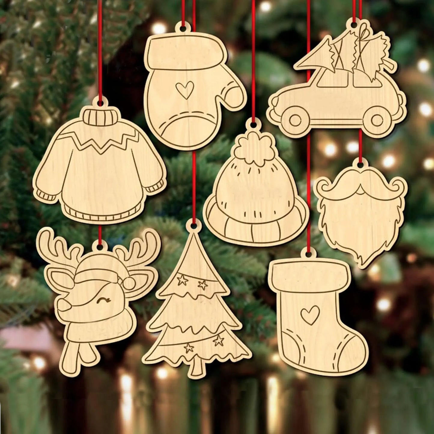 Christmas ornaments wooden pendants 8 pieces can be customized DIY Christmas gifts wooden crafts
