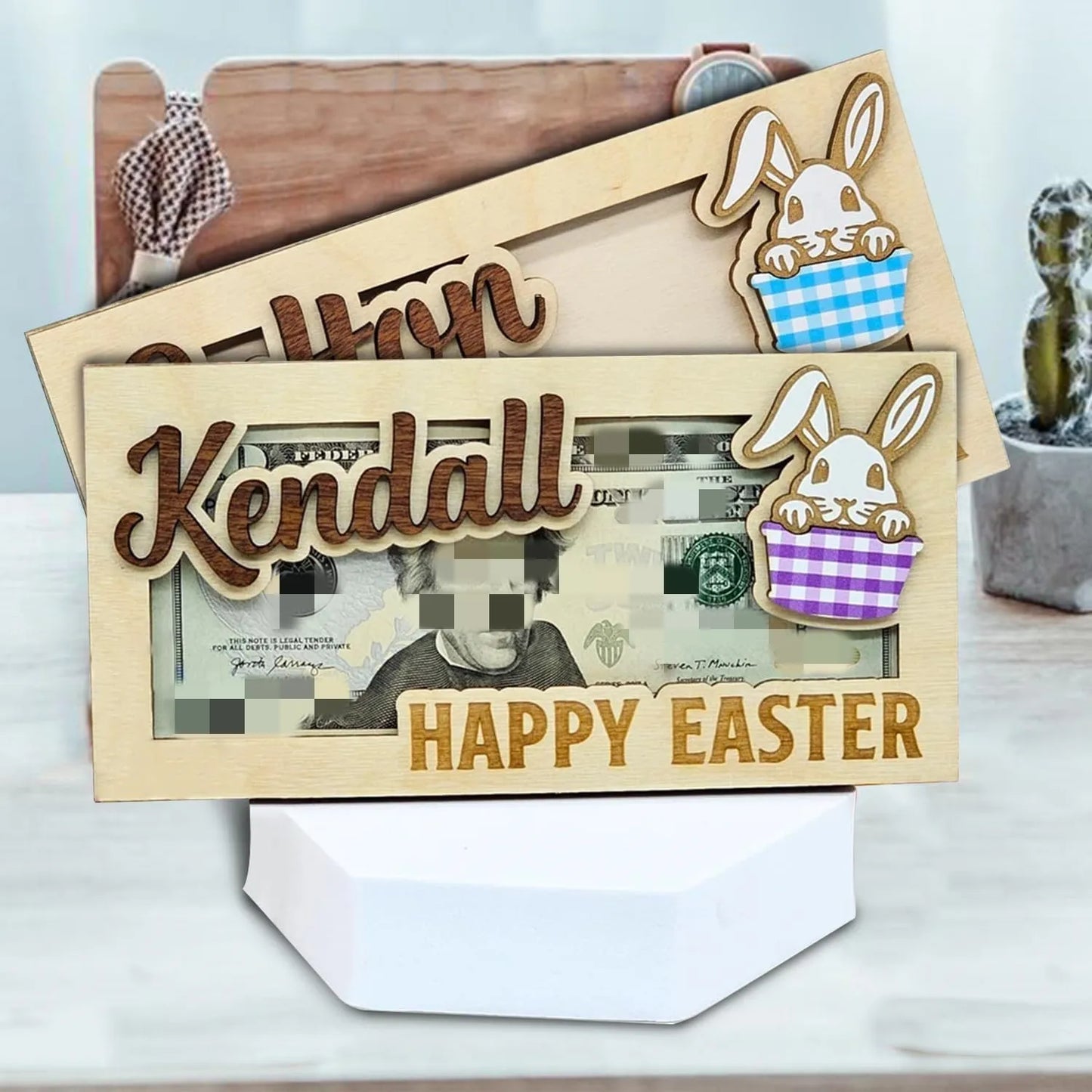Easter and Thanksgiving 3 Personalized Wooden Money Rabbit Holder Easter Basket Stuffed Gift Teen Rabbit Basket Easter Name Tag Easter Wallet