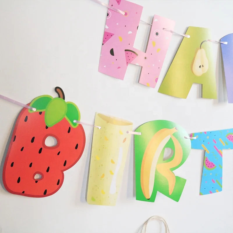 Birthday Party 2 Banner Baby Shower Fruit Flag Arrangement Decorative Paper Party Banner Celebration