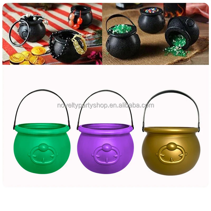 Halloween & Death Day Novelty 7.5 Inch Colorful Halloween Cauldron Plastic Cauldron Portable Witch Cauldron with Handle