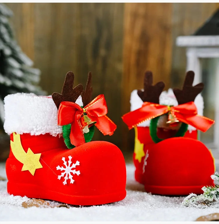 Large Christmas Stocking Christmas Tree Ornaments Kids Candy Bag Apple Bag Flocking Boots Hanging Christmas Party Decorations