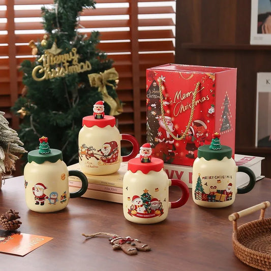 Coffee Cup 2025 New Christmas Coffee Cup and Straw Gift Box Set Wedding Christmas Gift Cute Ceramic Santa Coffee Cup