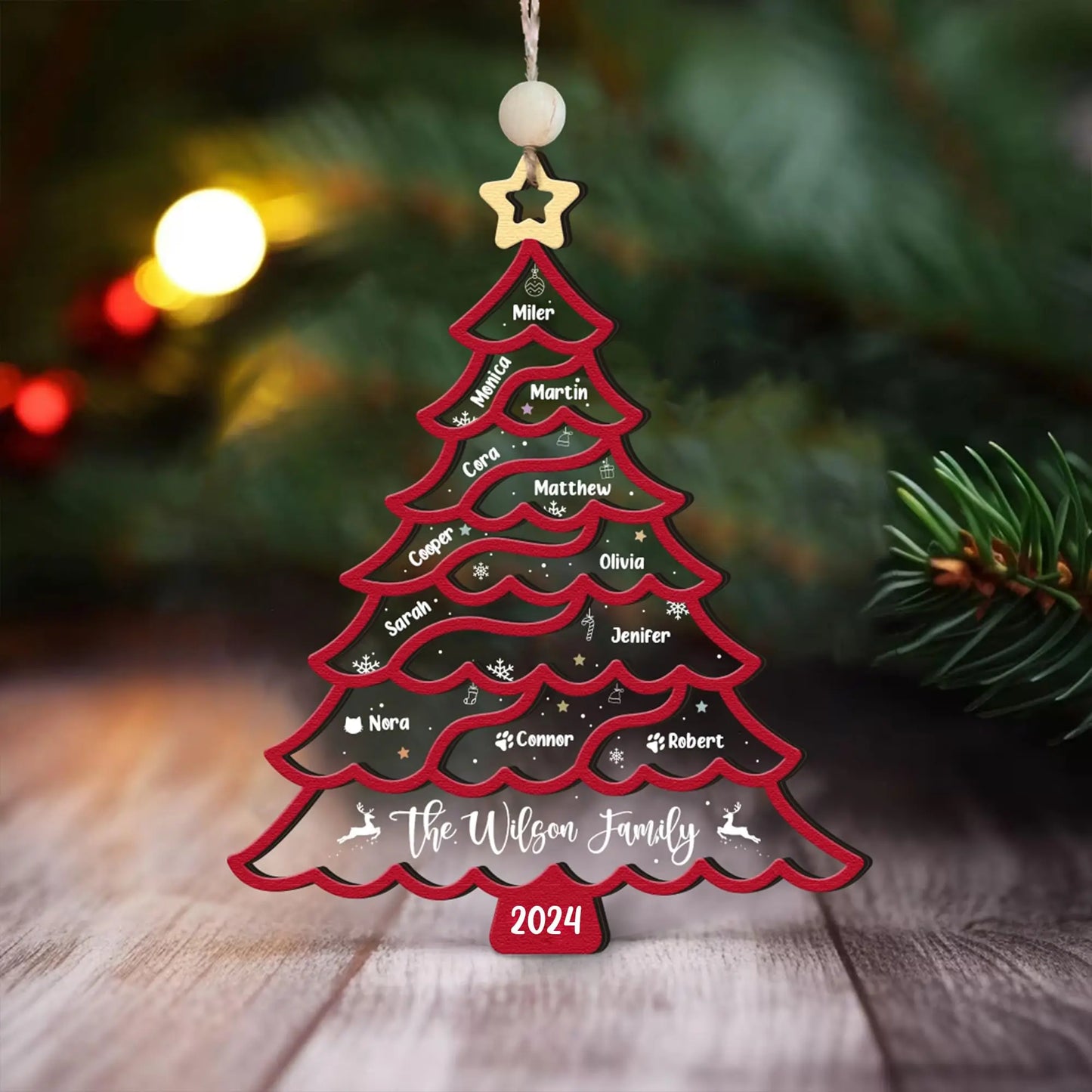 3-12 members personalized Christmas surname tree decorations wooden acrylic Merry Christmas decorations custom Christmas tree decorations