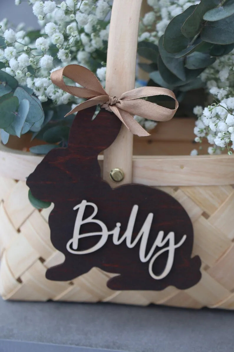 Easter and Thanksgiving 3 Easter Bunny Hanging Basket Label Rabbit Personalized Easter Name Label Gift Label Custom Wooden Name Easter Bunny Decoration
