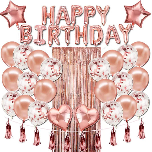 Birthday Party 2 Rose Gold Birthday Party Supplies Happy Birthday Banner Star Heart Foil Balloon Rose Gold Birthday Party Decoration Set