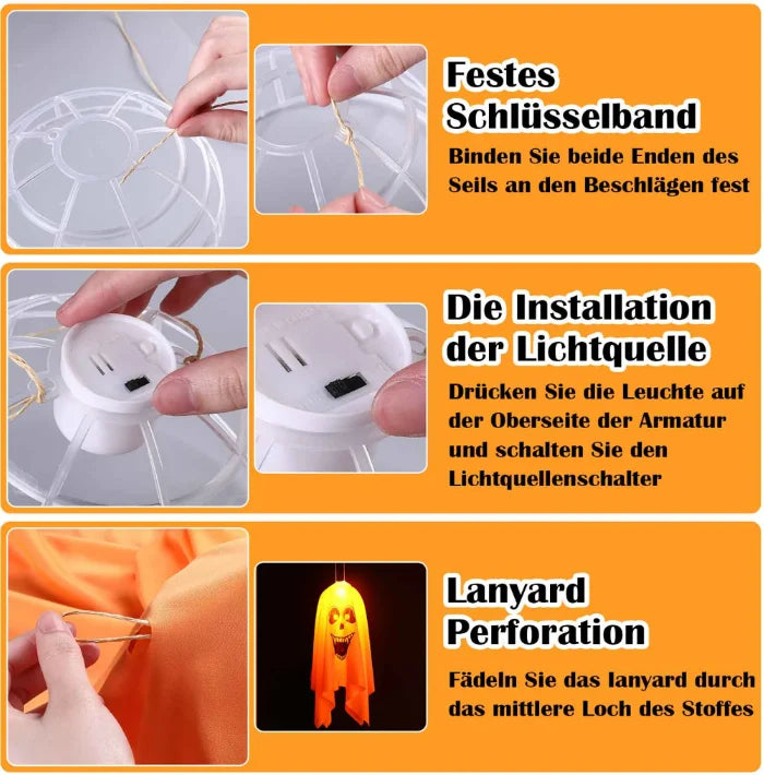 Decoração de Halloween e Dia da Morte, Luzes Penduradas para Halloween, Luzes Penduradas para Halloween, Fantasmas Voadores Brancos, 45cm, Jardins, Casas, Decoração para Festa 