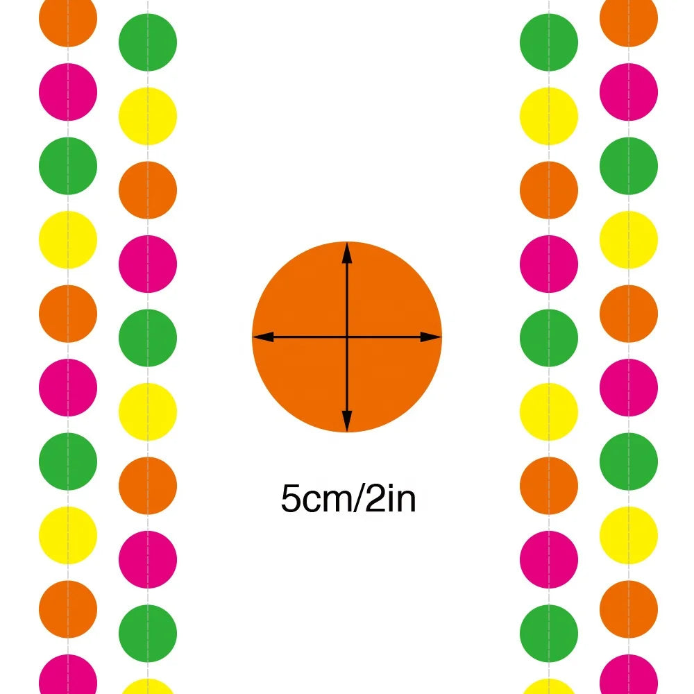 Birthday Party 2ft UV Black Light Reactive Neon Polka Dots Wreath Fluorescent Party Ribbons and Hanging Banners Party Decorations