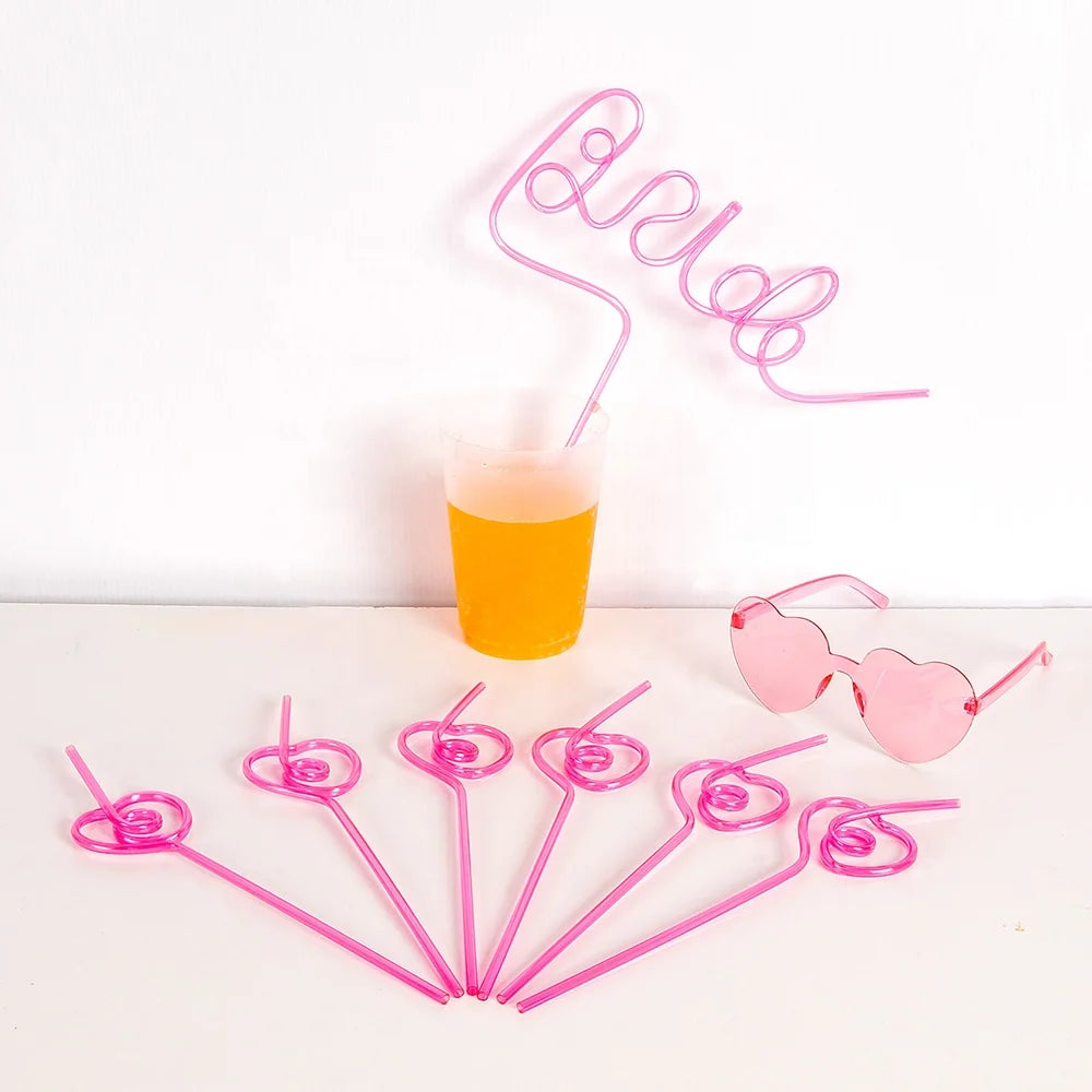 Bachelorette Party 1 Heart Shaped Sunglasses Bridal Straw and Heart Shaped Frameless Sunglasses Pink Transparent Frameless Glasses