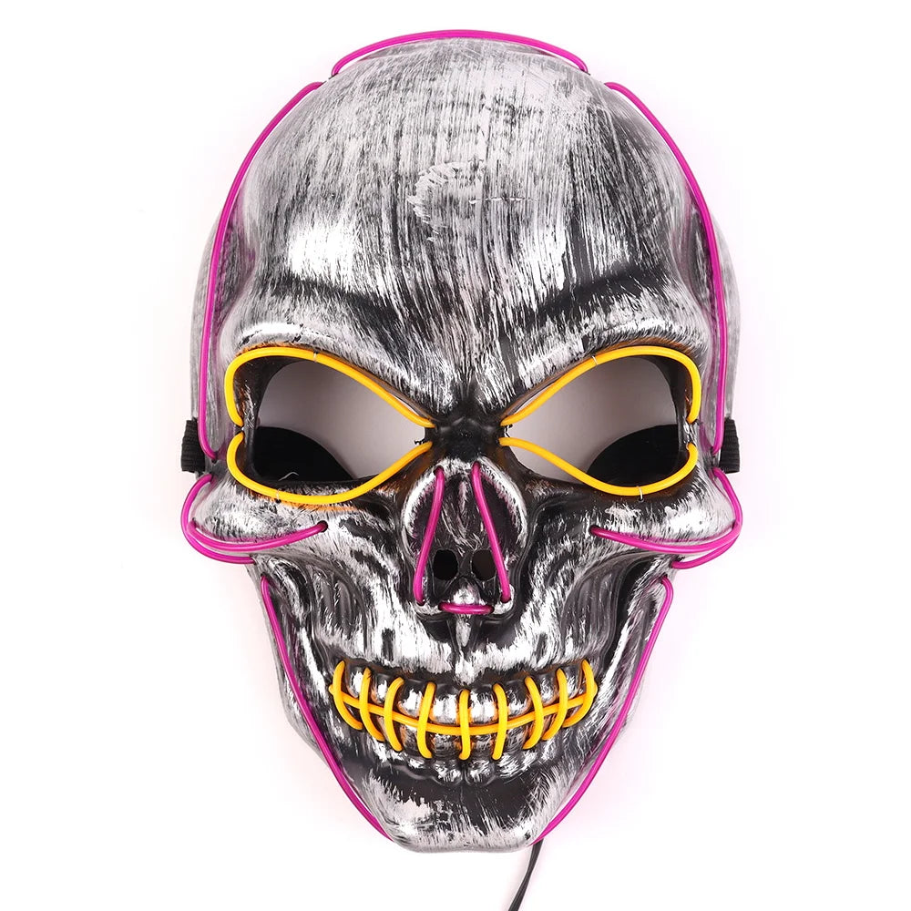 Halloween & Death Day New Halloween Ornaments Monster Glow Mask EL Mask Party Makeup Light Emitting Diode Face Reaper Mask Halloween Party