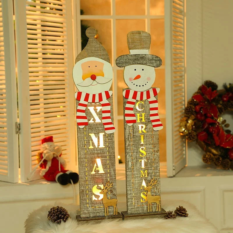 Christmas Light Ornament Christmas Wooden Santa Claus Snowman Elk Night Light Christmas Wooden Glow Decoration