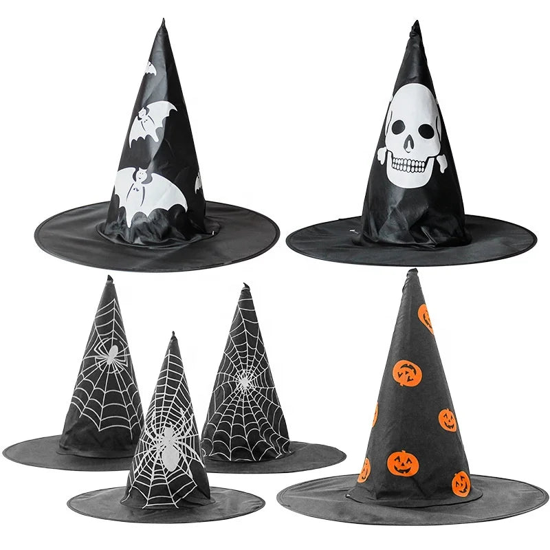 Halloween & Day of the Dead Props Hat Party Supplies Adult Child Witch Pumpkin Spider Web Pattern Halloween Black Wizard Hat