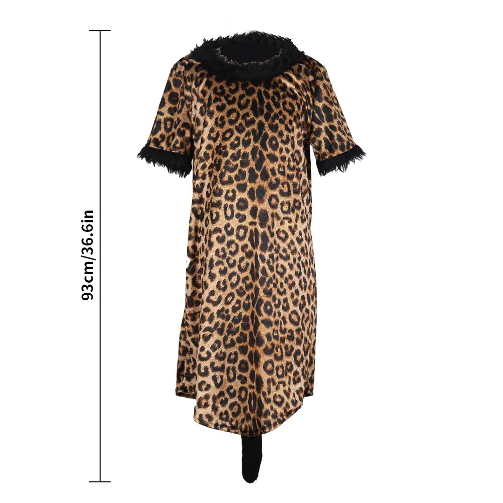 Fantasia de festa de Halloween e Dia dos Mortos, saia de cosplay de leopardo, fantasia infantil, traje personalizado, traje de show de leopardo, cauda 