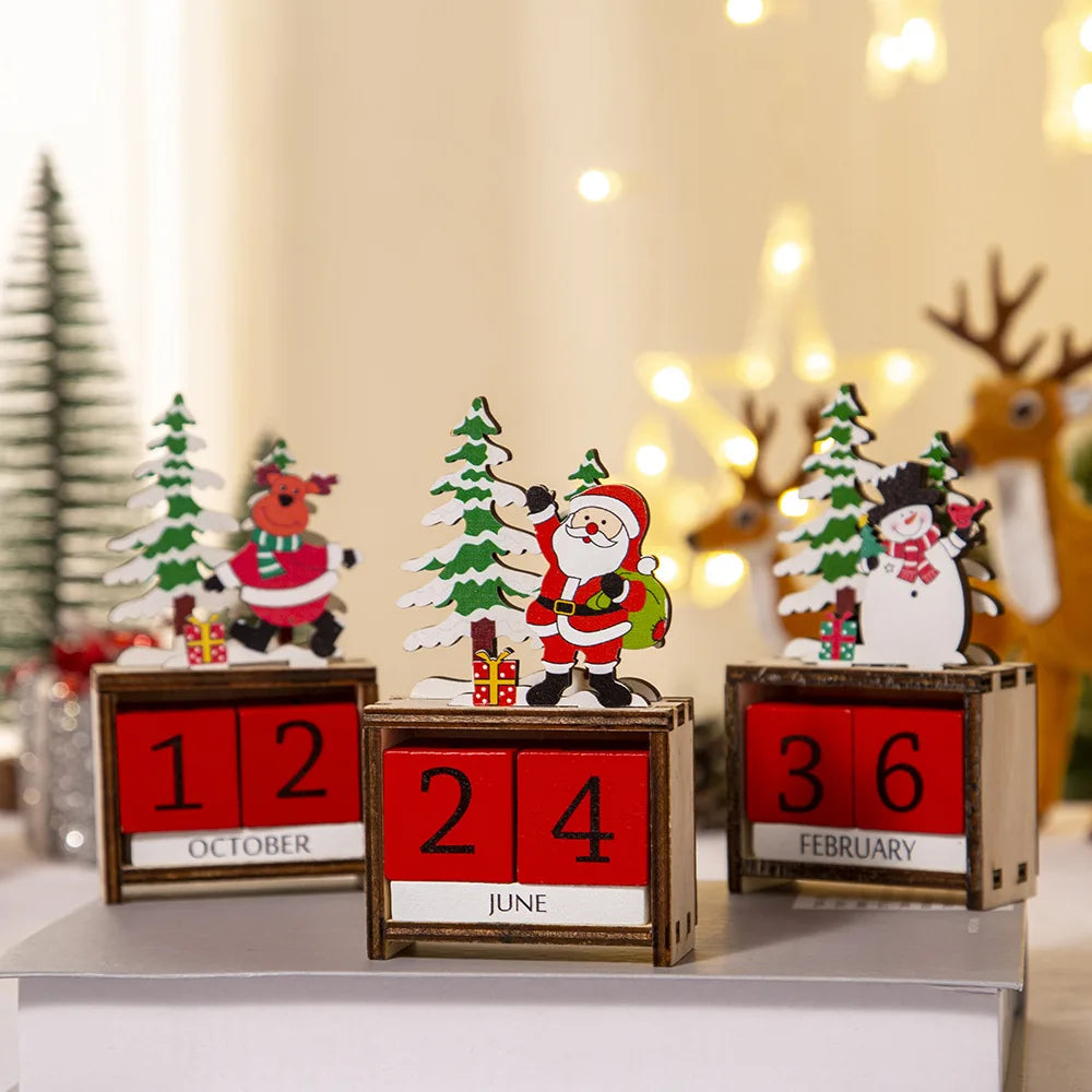 Wooden Crafts, Christmas Wooden Calendar Christmas Party Gift Supplies Reusable Calendar Christmas Decorations Holiday Home Desktop Calendar