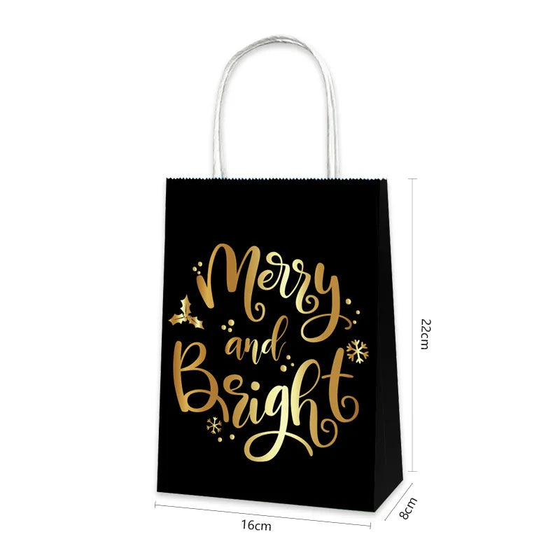 Black bronzing square bottom shopping bag Christmas themed party gift supplies Santa elk kraft paper gift bag