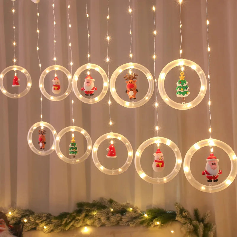 Santa Claus Outdoor Indoor Bar Cafe Decoration Fairy Snowman Tree Christmas Ornaments Christmas Party Curtain Lights