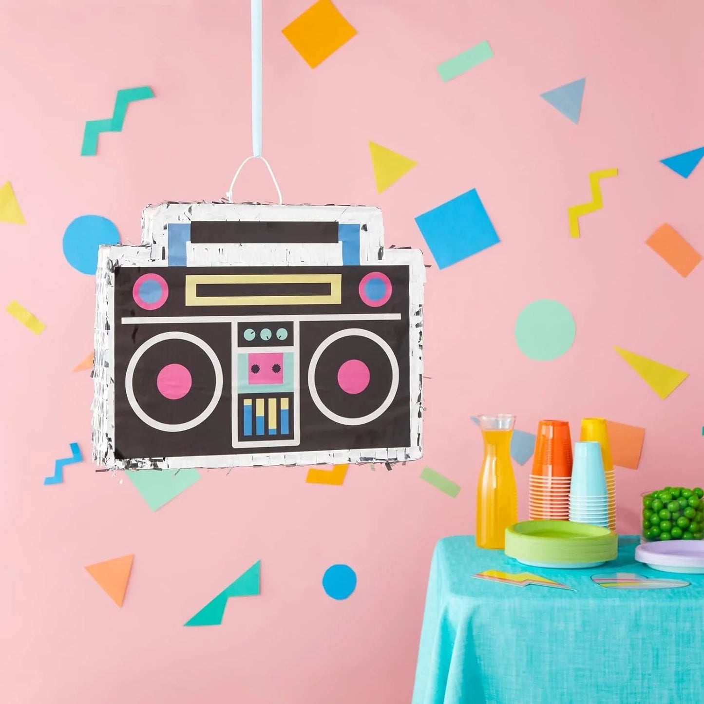 Birthday Party 2 Vintage Radio Piñata with Piñata Stick Eye Mask 80s and 90s Themed Party Ornaments Boombox Piñata