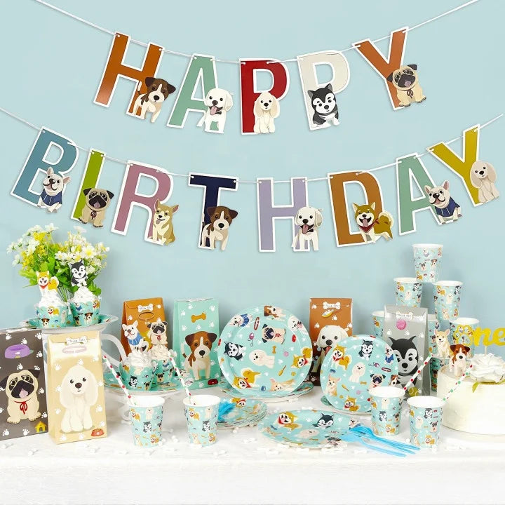 Birthday Party 2 Pet Birthday Party Supplies Tableware Set Pet Dog Children's Theme Disposable Cardboard Cup Napkin Dog Birthday Party Ornaments