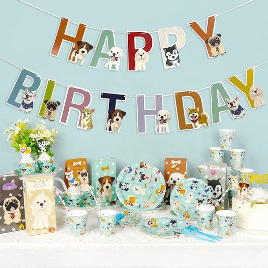 Birthday Party 2 Pet Birthday Party Supplies Tableware Set Pet Dog Children's Theme Disposable Cardboard Cup Napkin Dog Birthday Party Ornaments