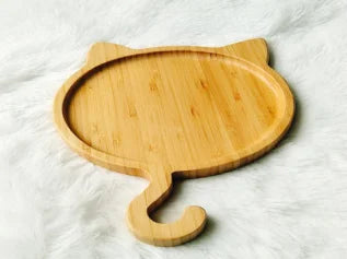 Wooden Crafts, Eco-Friendly Wooden Animal Shape Plate Natural Bamboo Cat Plate Tray