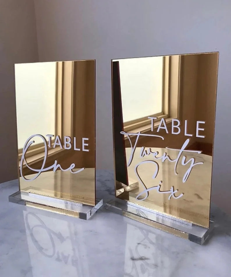 1 Wedding Party, Gift Table Logo Golden Mirror Acrylic Table Digital Wedding Reception Decorative Acrylic Logo Wedding Signage
