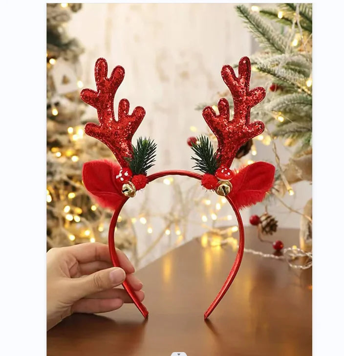 2023 Party Supplies Deer Antler Headband Bells Cute Christmas Reindeer Ears Headband Christmas Products