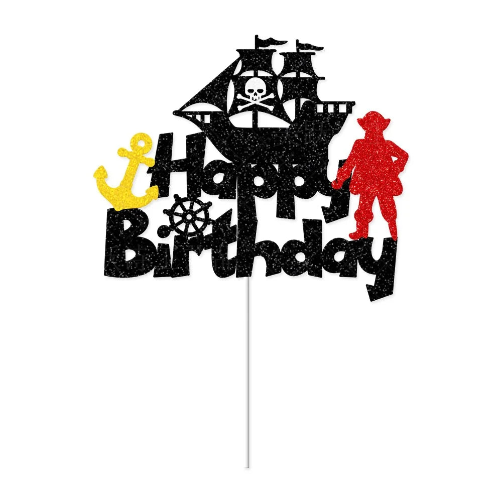 Halloween & Death Day, Party Decoration Pirate Birthday Decoration Set Paper Banner Pirate Spiral Hanging Cake Top Hat Decoration Party
