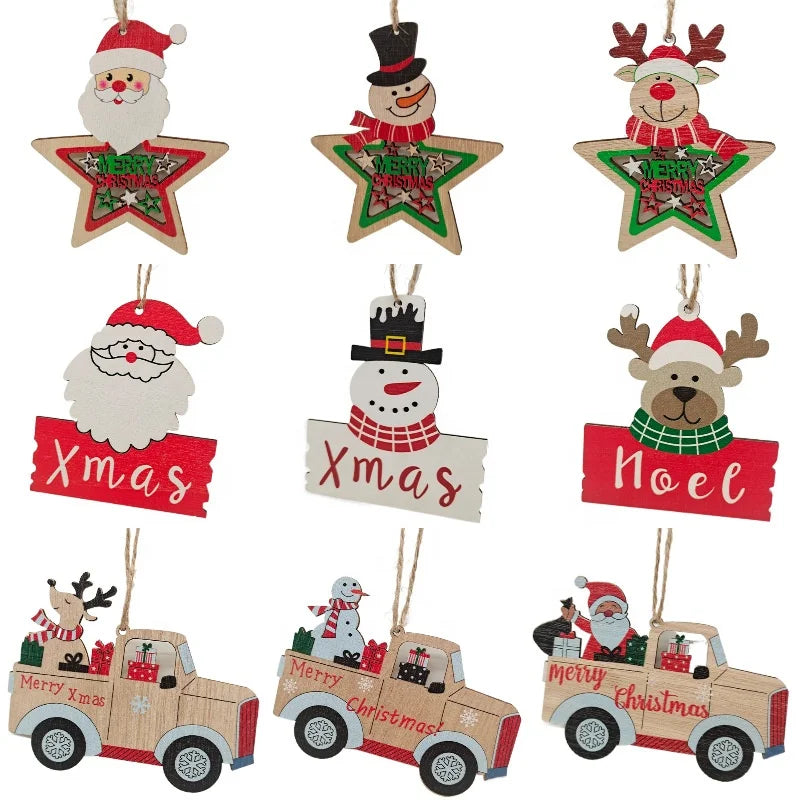 New Wooden Christmas Tree Snowman Santa Elk Hollow Pendant DIY Painted Christmas Wooden Ornament