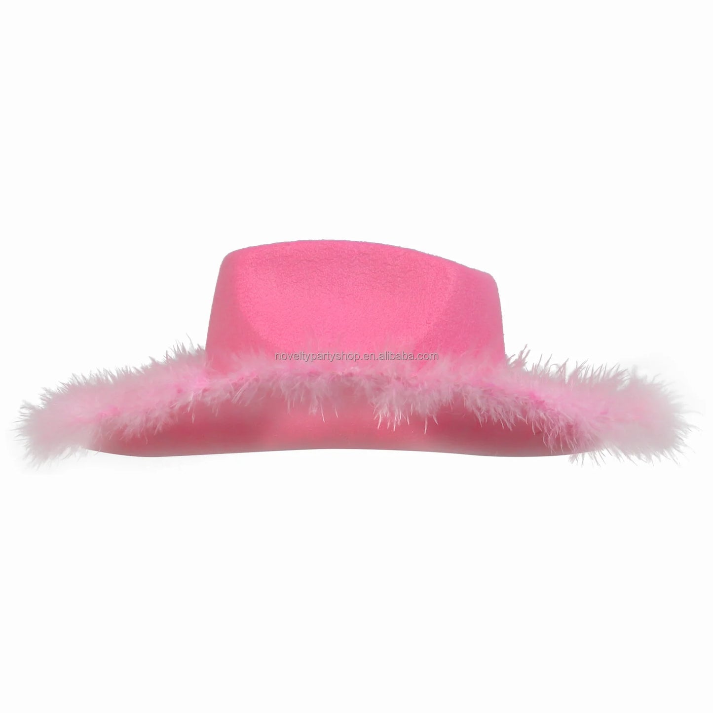 Chapéu de cowboy rosa com detalhes felpudos para casamento de solteiro e Halloween com detalhes felpudos para mulheres 