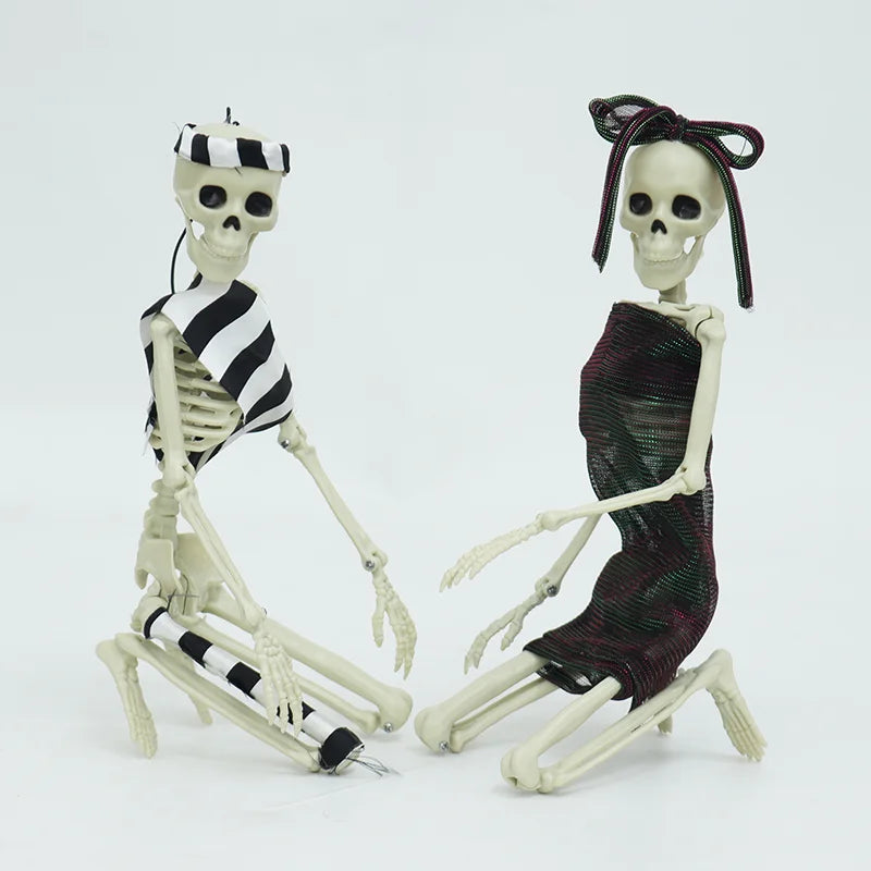 Enfeites de esqueleto para festa de Halloween e Dia dos Mortos, casa mal-assombrada, adereços de plástico para pendurar em corpo inteiro com articulações móveis 