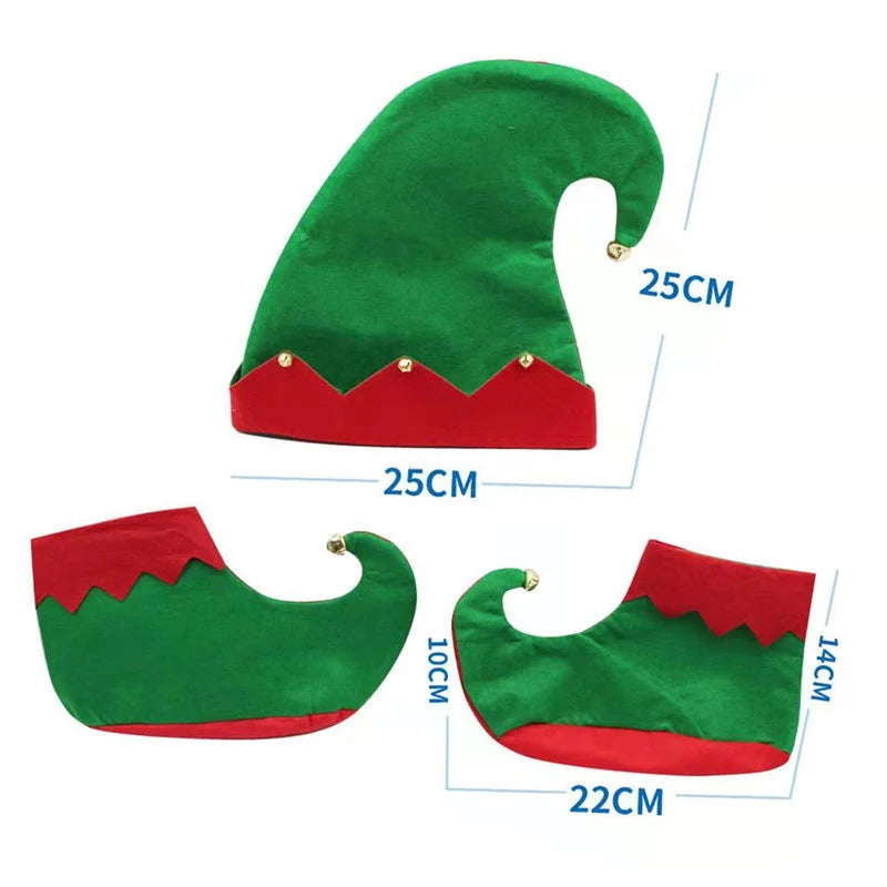 Wholesale New Christmas Elf Hat Holiday Party Ornaments Red and Green 3-piece Set Christmas Hat Felt with Bells