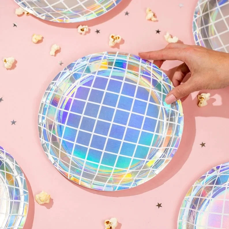 Bachelorette Party 1 Disco Ball Hen Party Silver Paper Plate Paper Final Disco Denim Birthday Party Mirror Rainbow Plate