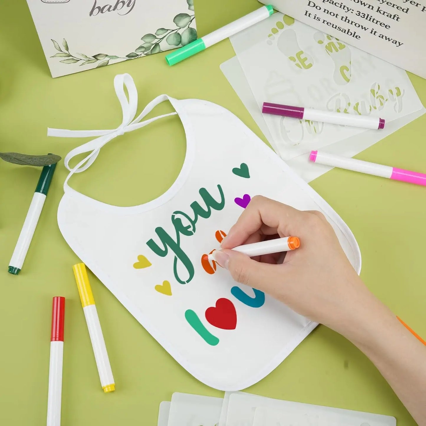 Halloween & Day of the Dead 53pcs Baby Shower Games White Baby Bib Design Games Boys Girls Sex Reveal Party Gifts DIY Baby Tights Game Sets