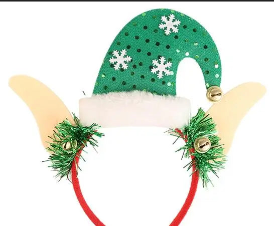 12 pcs Hot Sale Christmas Festive Party Photo Booth Classical Ornament Christmas Striped Snowflake Elf Earcap Headband