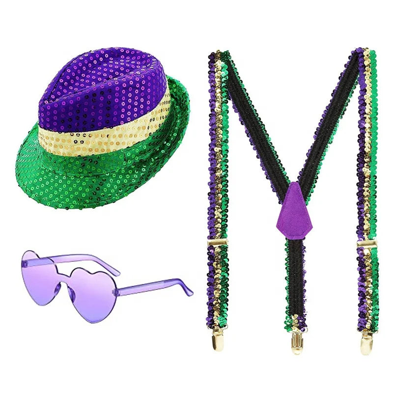 Carnaval Carnival Glitter Cap Beaded Chain Bright Single Side Set Socks New Orleans Dress Up Carnival Costume Accessory Set