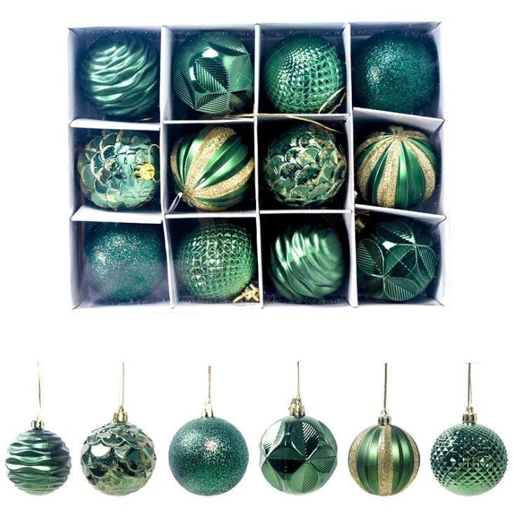 12Pck Christmas 6cm Ball Supplies Christmas Tree Ornaments Glitter Pendant Painting PVC Ornaments Set