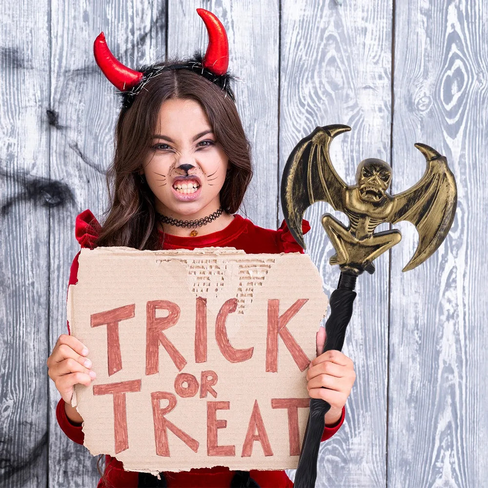 Halloween & Day of the Dead, Halloween Cosplay Ornaments Reaper Sickle Prop Bat Sickle Ghost Trident Model Brass Halloween Skull Trident