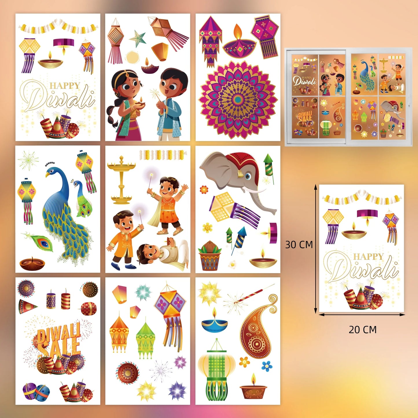 Halloween & Day of the Dead 9 Diwali Window Stickers Diwali Stickers Removable Diwali Window Stickers Plastic Window Stickers Decoration