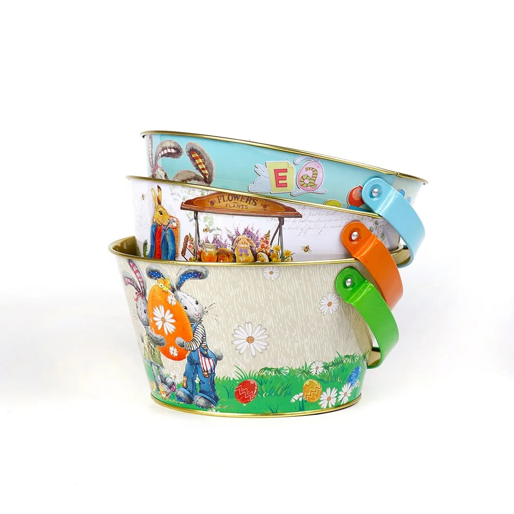 Páscoa e Ação de Graças 3 Crianças Lona de Algodão Carregar Presentes e Bolsa de Caça aos Ovos Rabo Fofo Estampado Coelho Lona Brinquedos Balde de Coelhinho da Páscoa 