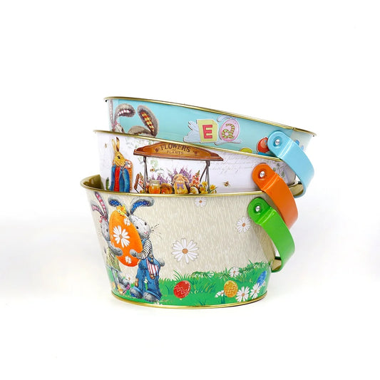 Easter and Thanksgiving 3 Kids Canvas Cotton Carry Gifts and Egg Hunting Bag Fluffy Tail Printed Rabbit Canvas Toys Easter Bunny Bucket