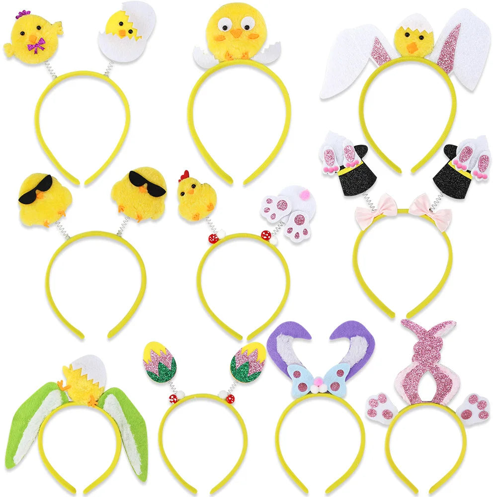Easter and Thanksgiving 3 Headbands Chick Rabbit Head Pop Headgear Party Decorations Birthday Accessories Flash Easter Chicken Headband