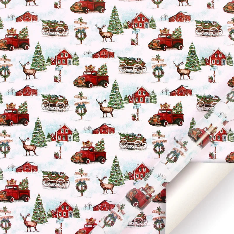 Papel de embrulho de Natal - Padrão de rena com flocos de neve de Natal, papel de embrulho revestido premium para presente 