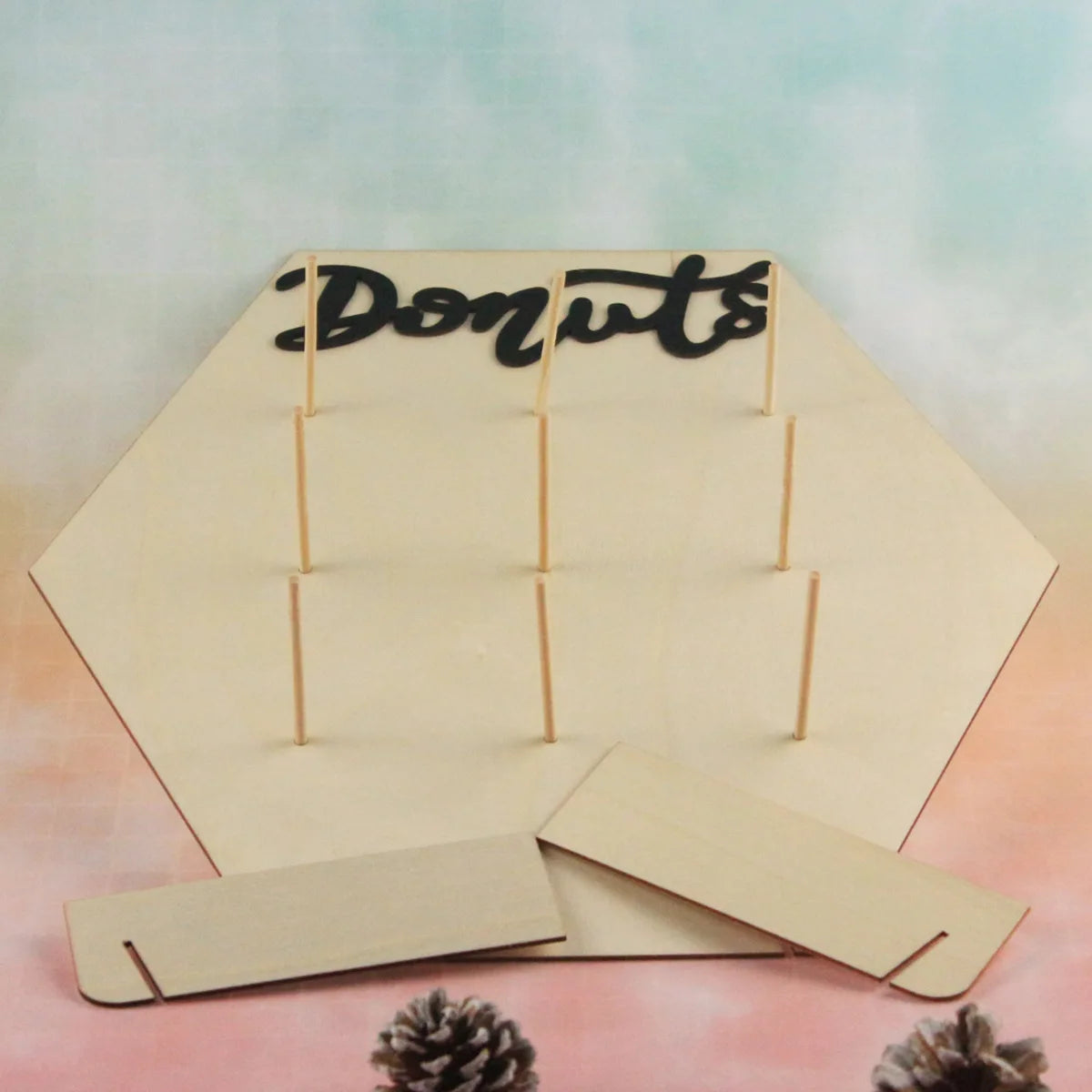Wooden Crafts, Fashion Hexagonal Wooden Donut Holder Wedding Accessories Birthday Party Home Crafts Wooden Decorations Holder Donut
